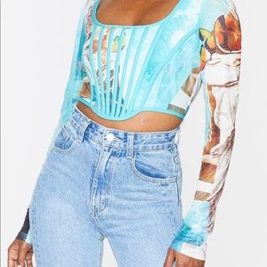 Blue Renaissance Print Corset Top